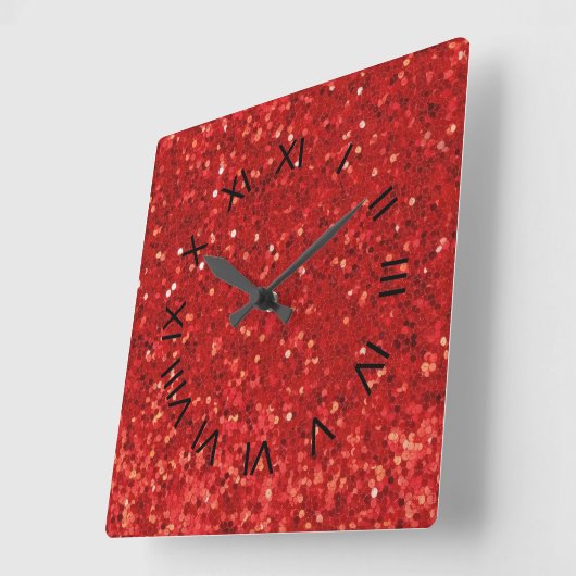 Red sparkling glitter pattern quadratische wanduhr (Winkel)