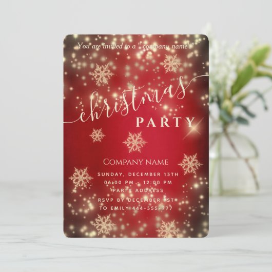 Red Sparkling Luxus Firmenweihnachtsfest Party Einladung (Stehend Vorderseite)