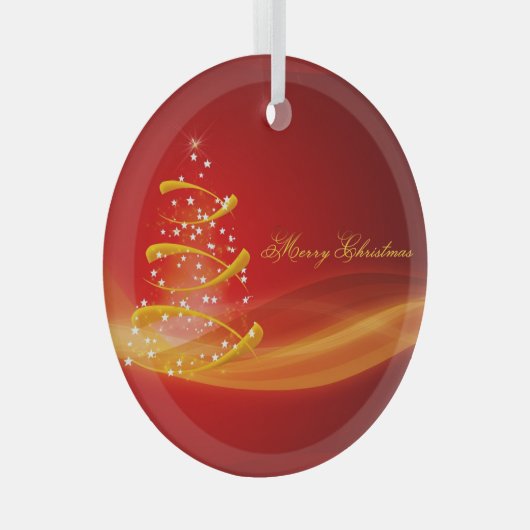 Red Sparkling Weihnachtsbaum Frohe Weihnachten Ornament Aus Glas (Vorderseite Rechts)