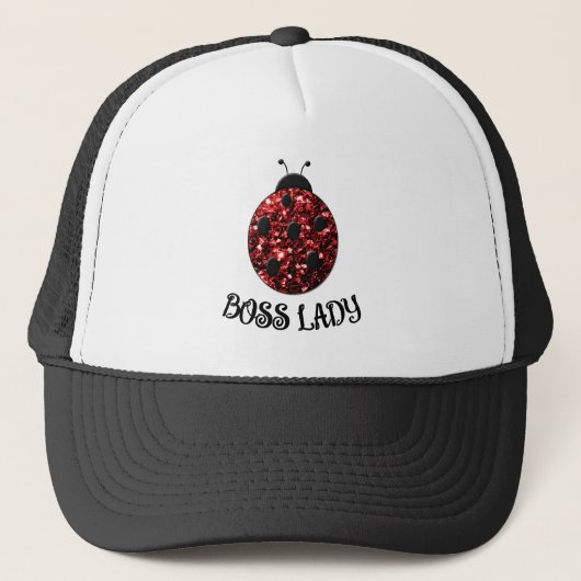 Red sparkly Ladybug BOSS LADY Personalize Truckerkappe (Vorderseite)