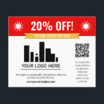 Red Special Angebot Rabatt für Ihr Logo und QR-Cod Flyer<br><div class="desc">Spezieller Flyer für Ihr kleines Unternehmen mit einem roten Banner oben kombiniert mit einem kleineren gelben Banner und fett-weißen Schriftart. Spezieller Flyer personalisiert mit Ihrem Logo,  QR-Code und individuellem Text.</div>
