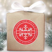 Red Special Delivery from Santa to Name North Pole Runder Aufkleber