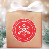Red Special Delivery from Santa to Name Snowflake Runder Aufkleber