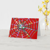 Red Spider and Spider Web Halloween Karte (Gelbe Blume)