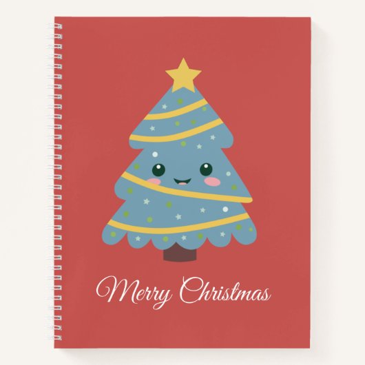 Red Spiral Notebook mit Kawaii Weihnachtsbaum Notizblock (Vorderseite)