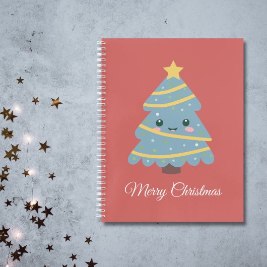 Red Spiral Notebook mit Kawaii Weihnachtsbaum Notizblock