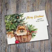 Red Spitz Dog Wicker Korbweide Weihnachtskarte