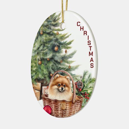 Red Spitz Dog Wicker Weihnachtskorb Keramik Ornament (Links)