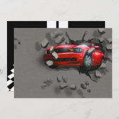 Red Sports Car bricht durch die Mauer Einladung (Vorne/Hinten)