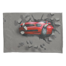 Red Sports Car bricht durch die Mauer
