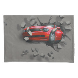 Red Sports Car bricht durch die Mauer Kissenbezug