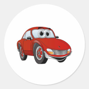 Red Sports Car Cartoon Runder Aufkleber