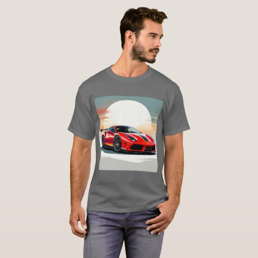 Red Sports Car in Vibranly Sunset T-Shirt (Vorne ganz)