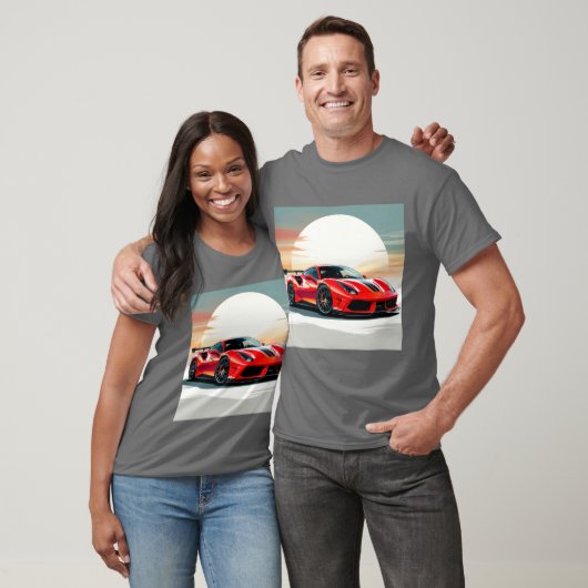 Red Sports Car in Vibranly Sunset T-Shirt (Unisex)