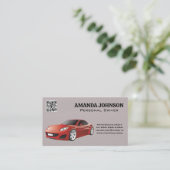 Red Sports Car | Leder | QR-Code Visitenkarte (Stehend Vorderseite)