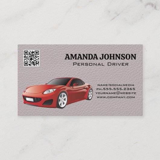 Red Sports Car | Leder | QR-Code Visitenkarte (Vorderseite)