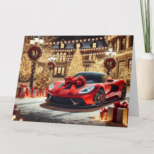 Red Sports Car mit Weihnachtsbummel Karte (Vorderseite)