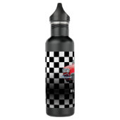 Red Sport's Car, White Name, B/W Checkered Edelstahlflasche (Links)