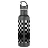 Red Sport's Car, White Name, B/W Checkered Edelstahlflasche (Rückseite)