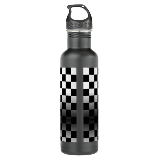 Red Sport's Car, White Name, B/W Checkered Edelstahlflasche (Rückseite)