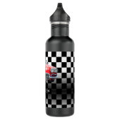 Red Sport's Car, White Name, B/W Checkered Edelstahlflasche (Rechts)