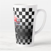 Red Sport's Car, White Name, B/W Checkered Milchtasse (Rechts)