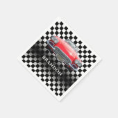 Red Sport's Car, White Name, B/W Checkered Serviette (Ecke)