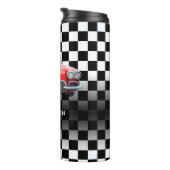 Red Sport's Car, White Name, B/W Checkered Thermosbecher (Nach rechts gedreht)