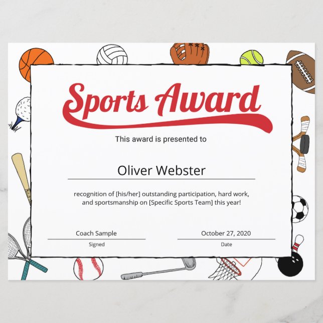 Red Sports Certificate Vorlagen Award (Vorderseite)
