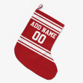 Red Sports Jersey mit Ihrem Namen und Ihrer Nummer Großer Weihnachtsstrumpf (Vorderansicht (hängend))