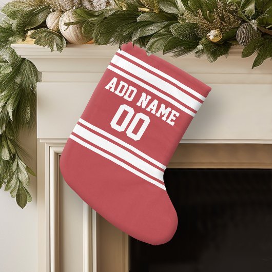Red Sports Jersey mit Ihrem Namen und Ihrer Nummer Großer Weihnachtsstrumpf
