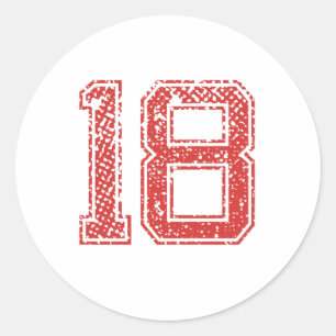 Red Sports Jerzee Number 18 Runder Aufkleber