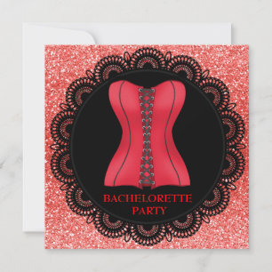 RED SPOT CORSET JUNGGESELINNEN-ABSCHIED GLITZER EINLADUNG