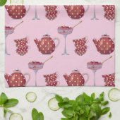 Red Spotty Tea Set and Strawberries Pink Pattern Geschirrtuch (Gefaltet)
