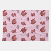 Red Spotty Tea Set and Strawberries Pink Pattern Geschirrtuch (Horizontal)