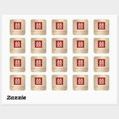 Red Square Double Happiness Gold Chinesisch Hochze Quadratischer Aufkleber (Blatt)