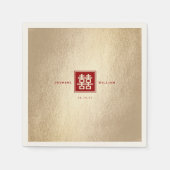 Red Square Double Happiness Gold Chinesisch Hochze Serviette (Vorderseite)