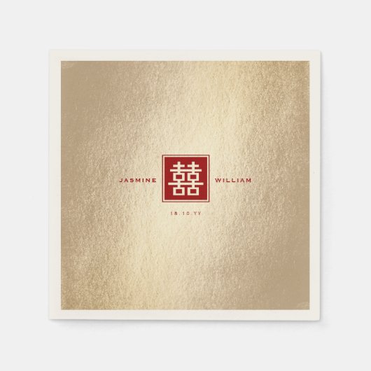 Red Square Double Happiness Gold Chinesisch Hochze Serviette (Vorderseite)