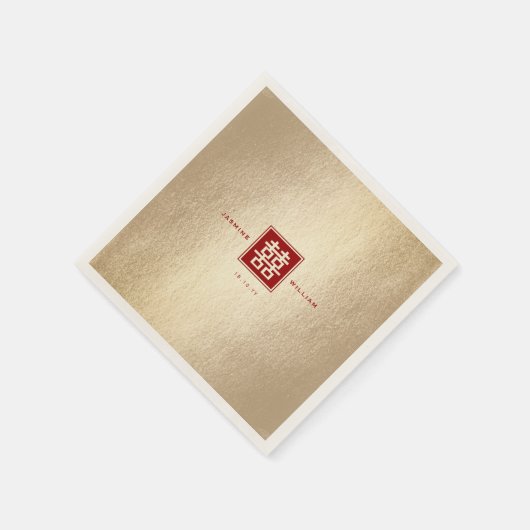 Red Square Double Happiness Gold Chinesisch Hochze Serviette (Ecke)