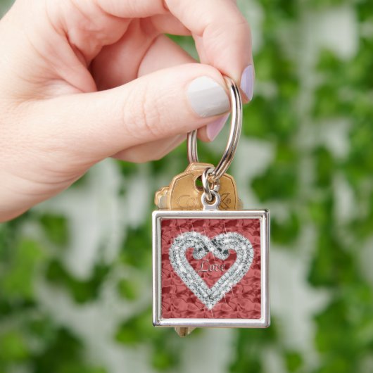 Red Square Liebe Diamond Heart Keychain Schlüsselanhänger (Hand)