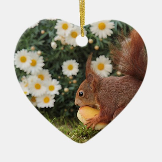 Red Squirrel and Daisies Cute Photo Keramik Ornament (Vorne)