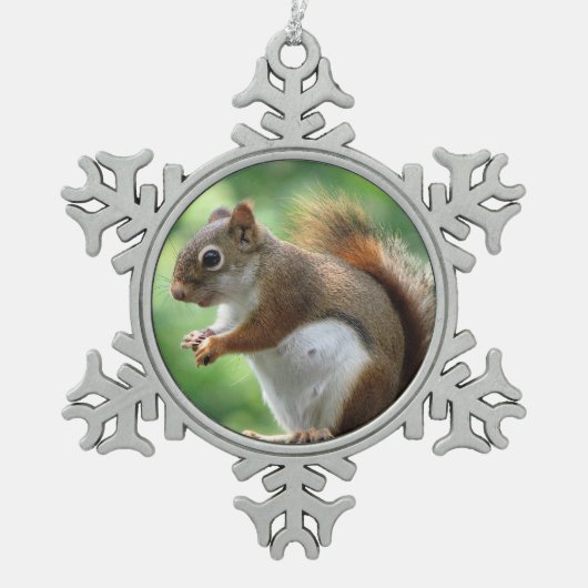 Red Squirrel Christmas Schneeflocken Zinn-Ornament (Vorderseite)
