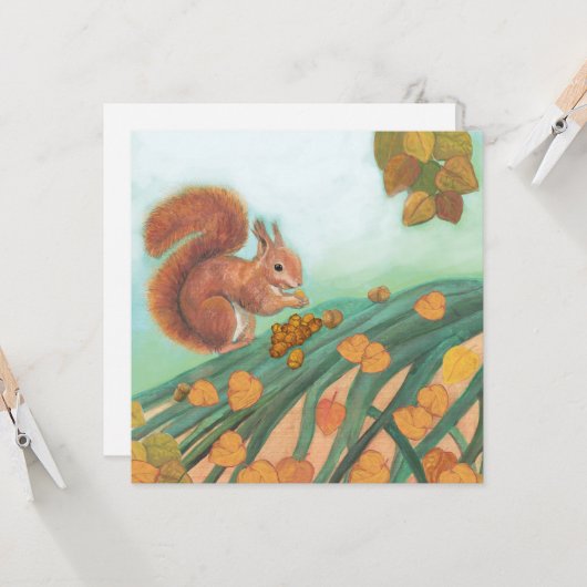 Red Squirrel Eating Hazelnut Illustration Karte (Vorderseite/Rückseite Beispiel)