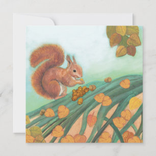 Red Squirrel Eating Hazelnut Illustration Karte