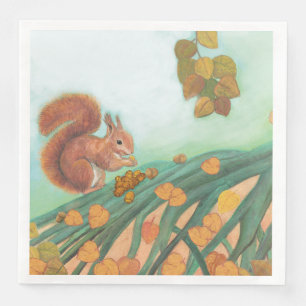Red Squirrel Eating Hazelnut Illustration Serviette