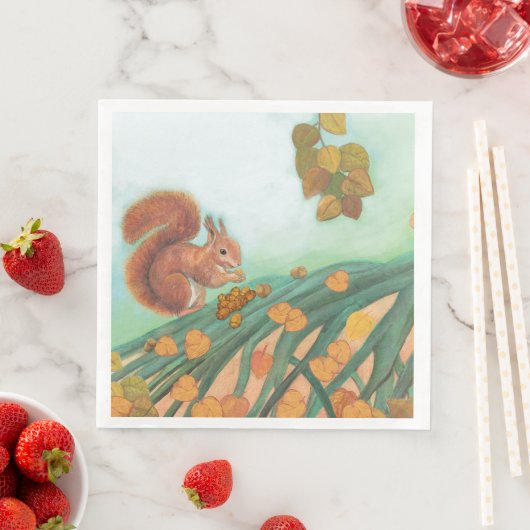 Red Squirrel Eating Hazelnut Illustration Serviette (Beispiel)