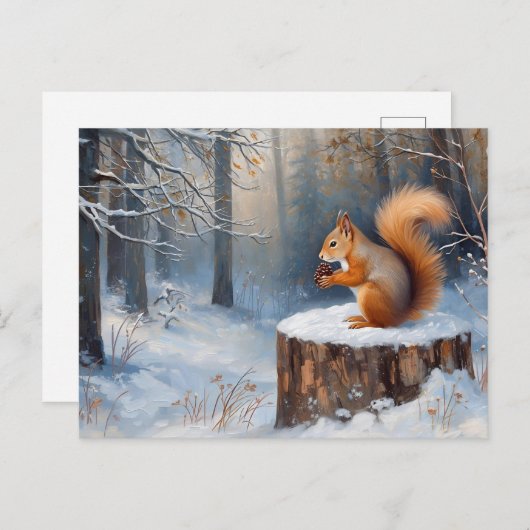 Red Squirrel in the Winter Snow Forest Postkarte (Vorne/Hinten)