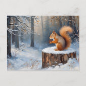 Red Squirrel in the Winter Snow Forest Postkarte (Vorderseite)