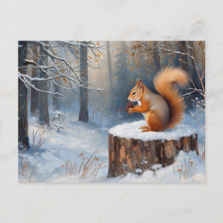 Red Squirrel in the Winter Snow Forest Postkarte