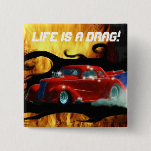 Red Srauking Doorslammer Drag Racing Car Button